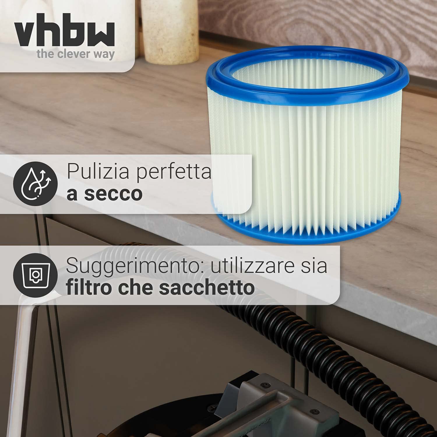 vhbw 10x filtro a pieghe piatte sostituisce Husqvarna 7391883815557, 5949659-01 per aspirapolvere - bianco/blu