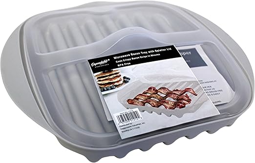 Compact Microwave Bacon, Sausage Meat & Poultry Cooking Tray with Protective Splatter Lid - BPA-Free, Innovative & Easy-Clean Design for Efficient Food Prep, Essential Kitchen Gadget