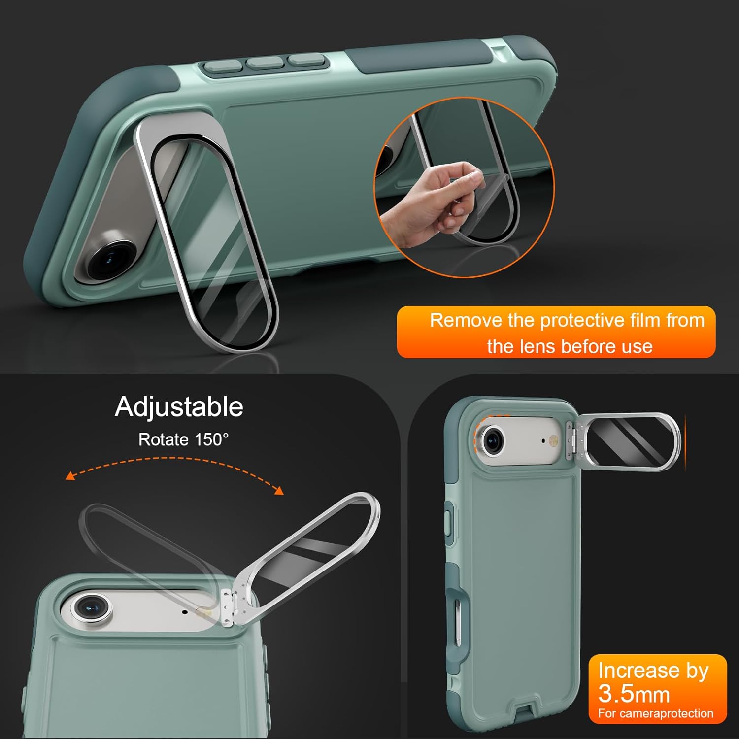 Follaroma for iPhone 17 Air Case with Stand, Built-in Camera Cover, Compatible with MagSafe, Heavy Duty Shockproof Protection Phone Case, Anti-Drop, Magnetic Dual Layer Protective Cover, 6.5", Green