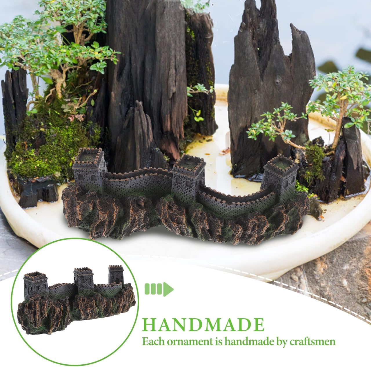 BESTonZON Great Wall of China Model Aquarium Decor 8.85 Inch Miniature Chinese Bridge Sculpture for Fish Tank Landscape Ornaments Home Office Shelf Decoration