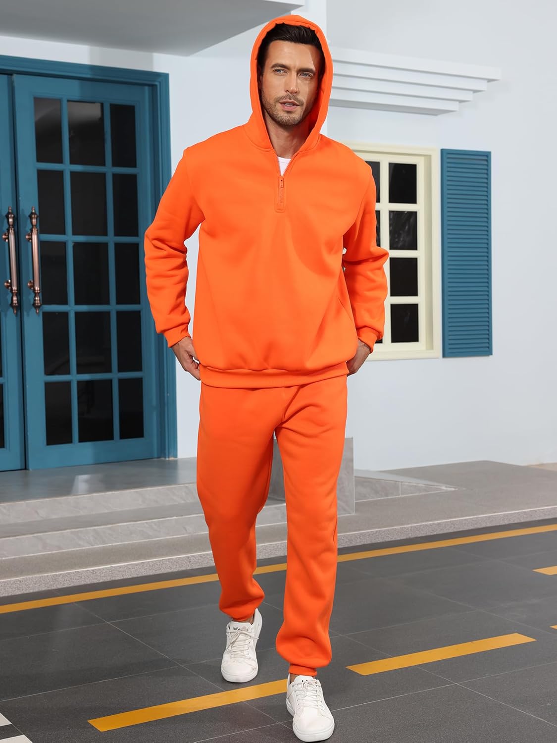 TUVEKE Men's Tracksuits Mens Quarter Zip Pullover And Joggers Pant Half Zip 2 Piece Outfits Casual Athletic Hooded Sweat Suit