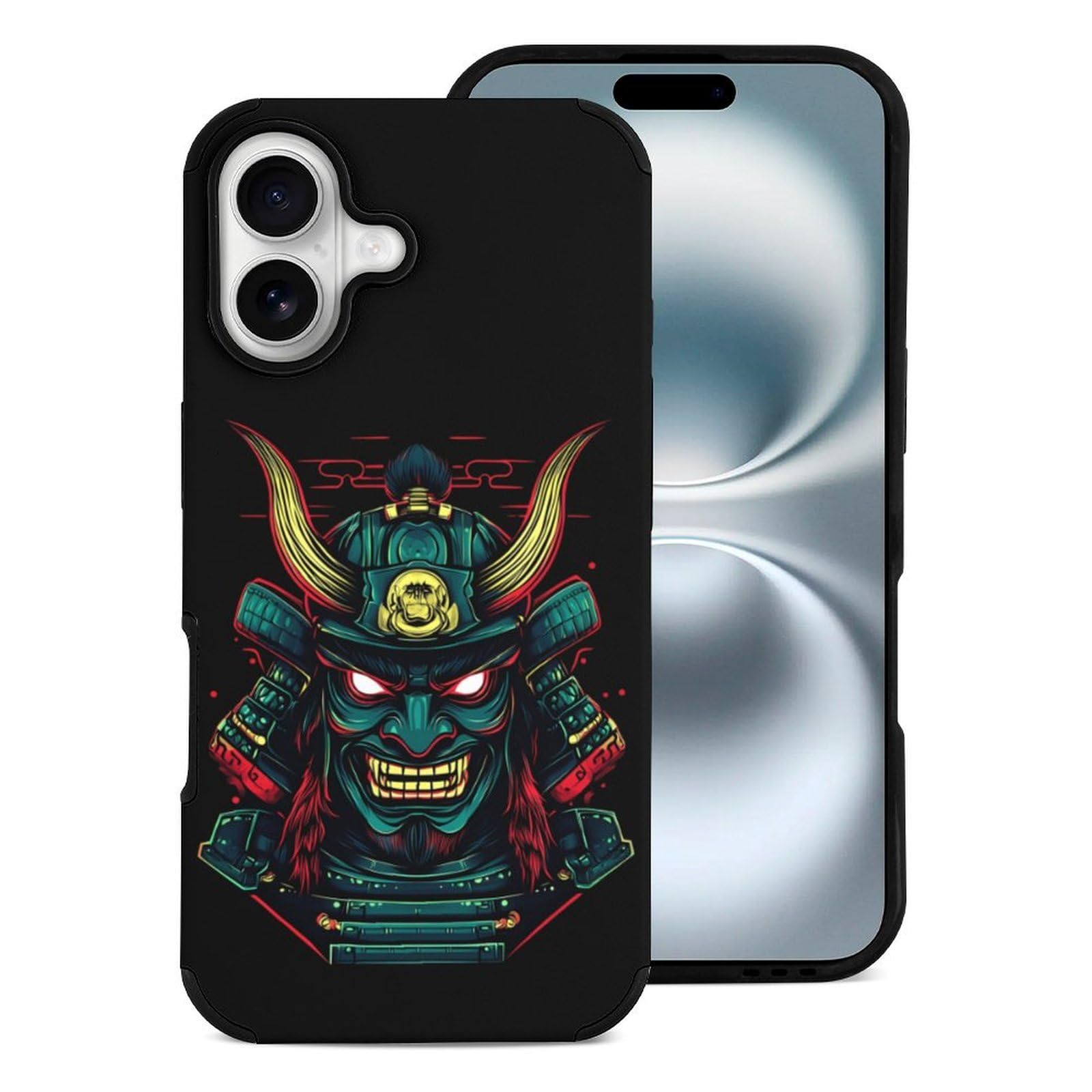 Samurai Mask Oni Devil Japanese Printed Phone Case Slim Cute Microfiber Cellphone Protective Cover Unisex Compatible with iPhone 16/16 Plus/16 Pro/16 Pro Max