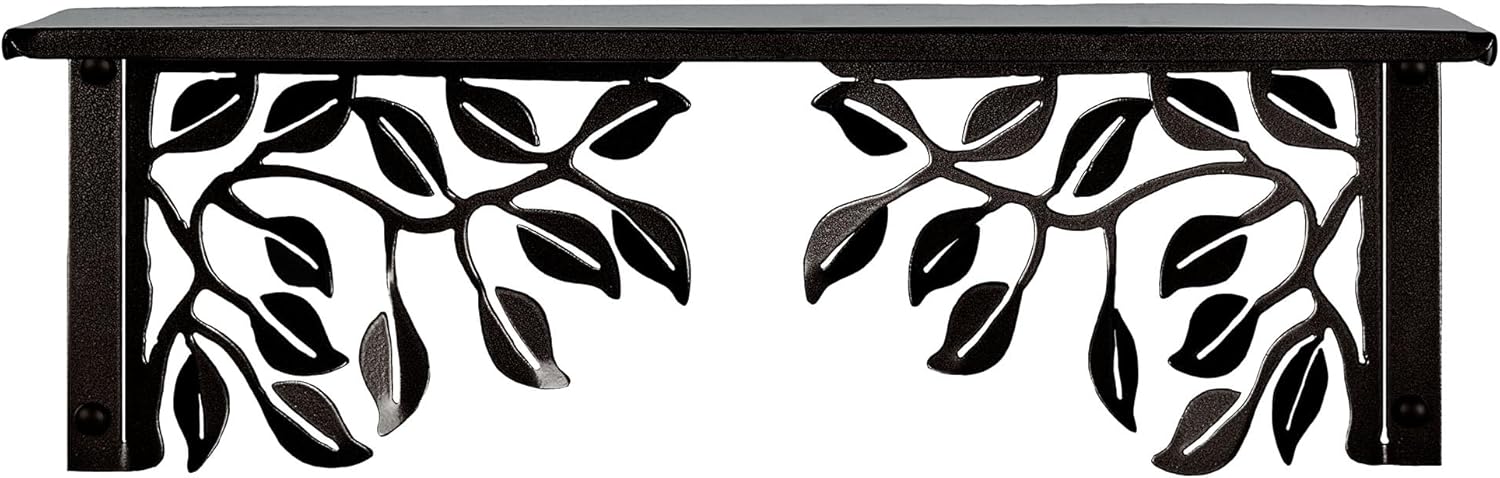 Touch of Class Verdin Leaves Metal Wall Shelf | Traditional Style Black Shelving for Bedroom, Living Room, Hallway | Indoor Outdoor