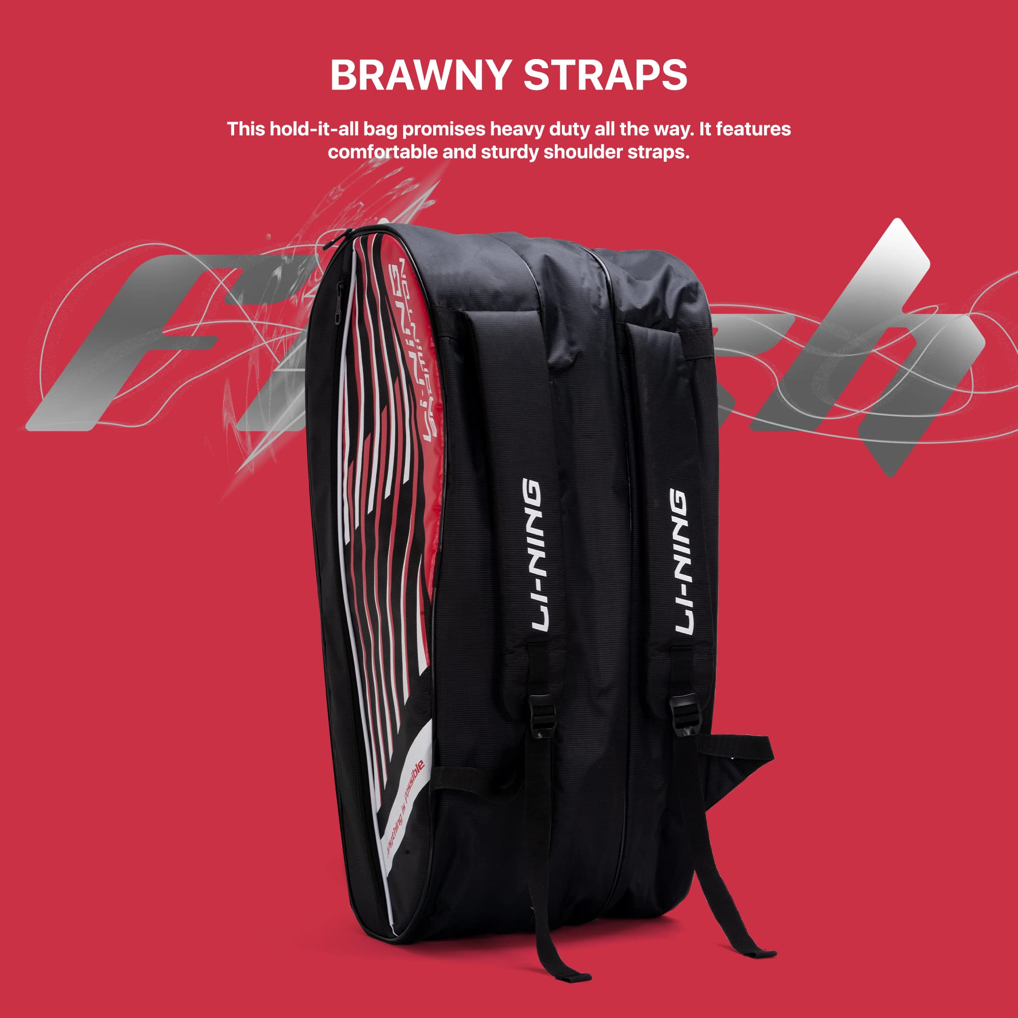 Li-Ning Flash Triple Zipper Polyester Badminton Kit Bag (Black, Large) | Easy - Access Compartments | Spacious | Unisex - Men, Boys, Girls, Women - Image 7 thumbnail