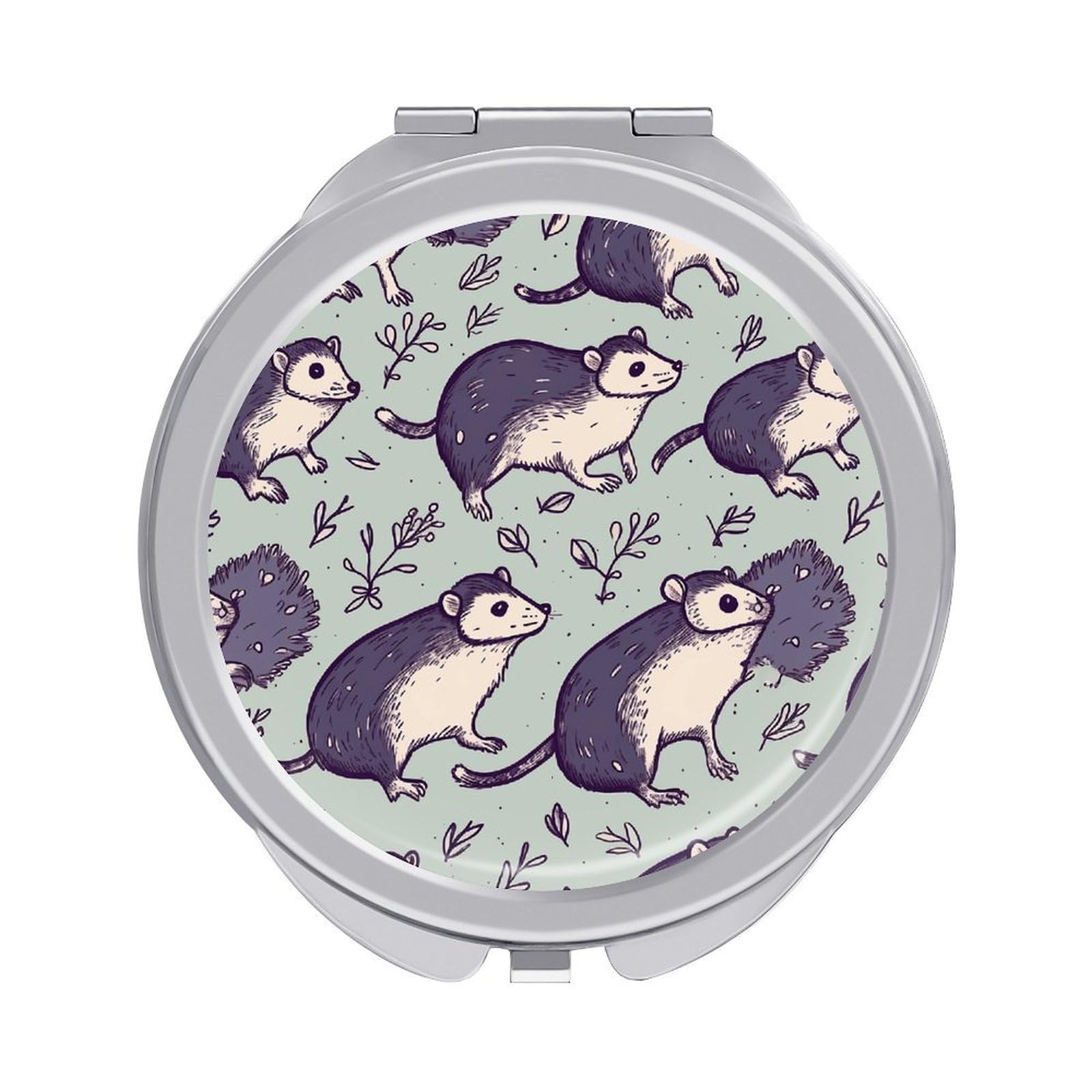 Fekiloot Style Opossum Travel Makeup Mirror Handheld Compact Mirror Portable Pocket Mirror Double-Sided 1X/2X Magnifying For Handbag And Purses