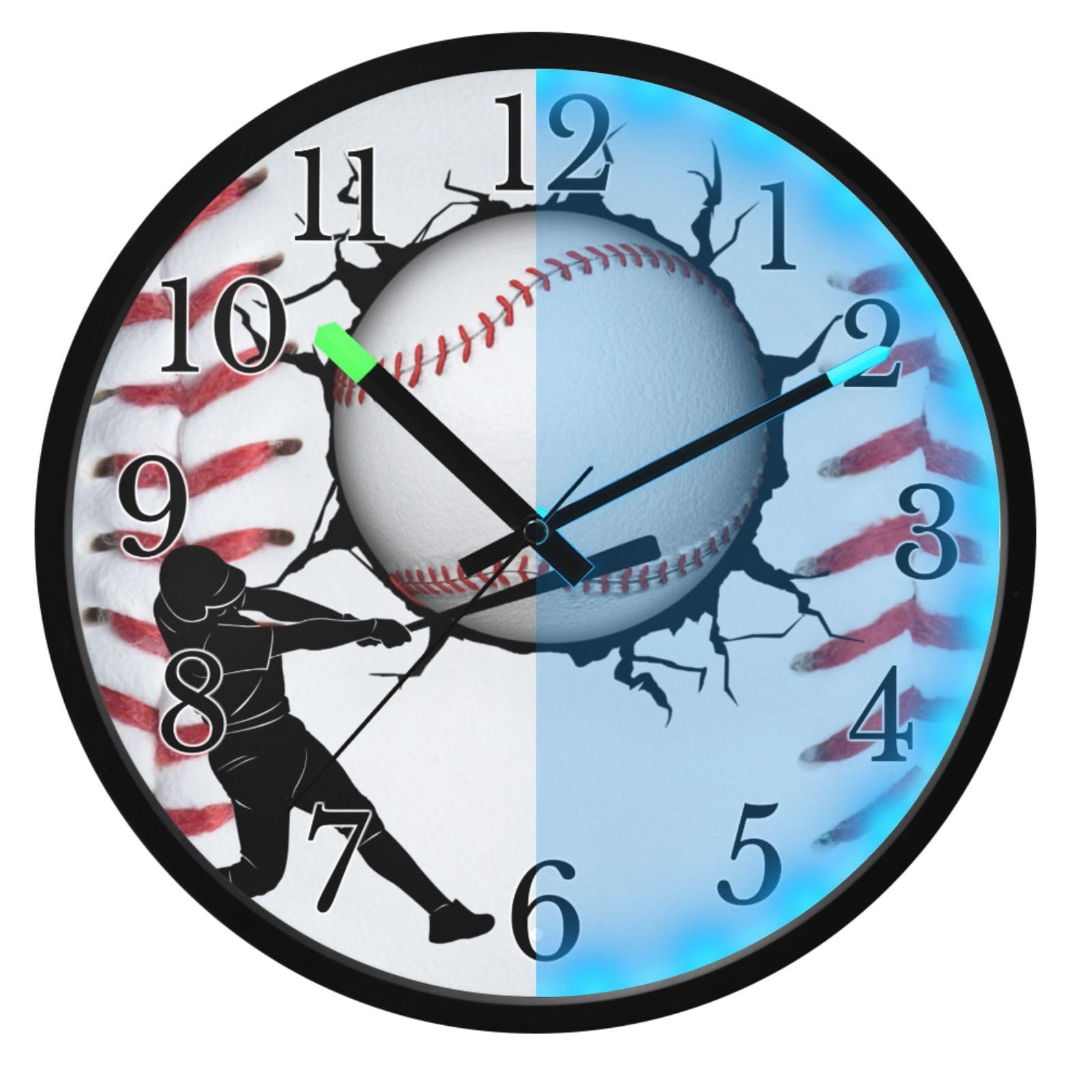 Mnsruu Reloj de pared luminoso para tenis, sóftbol, béisbol, dormitorio, funciona con pilas, silencioso, brilla en la oscuridad, para sala de estar, cocina, 12 pulgadas