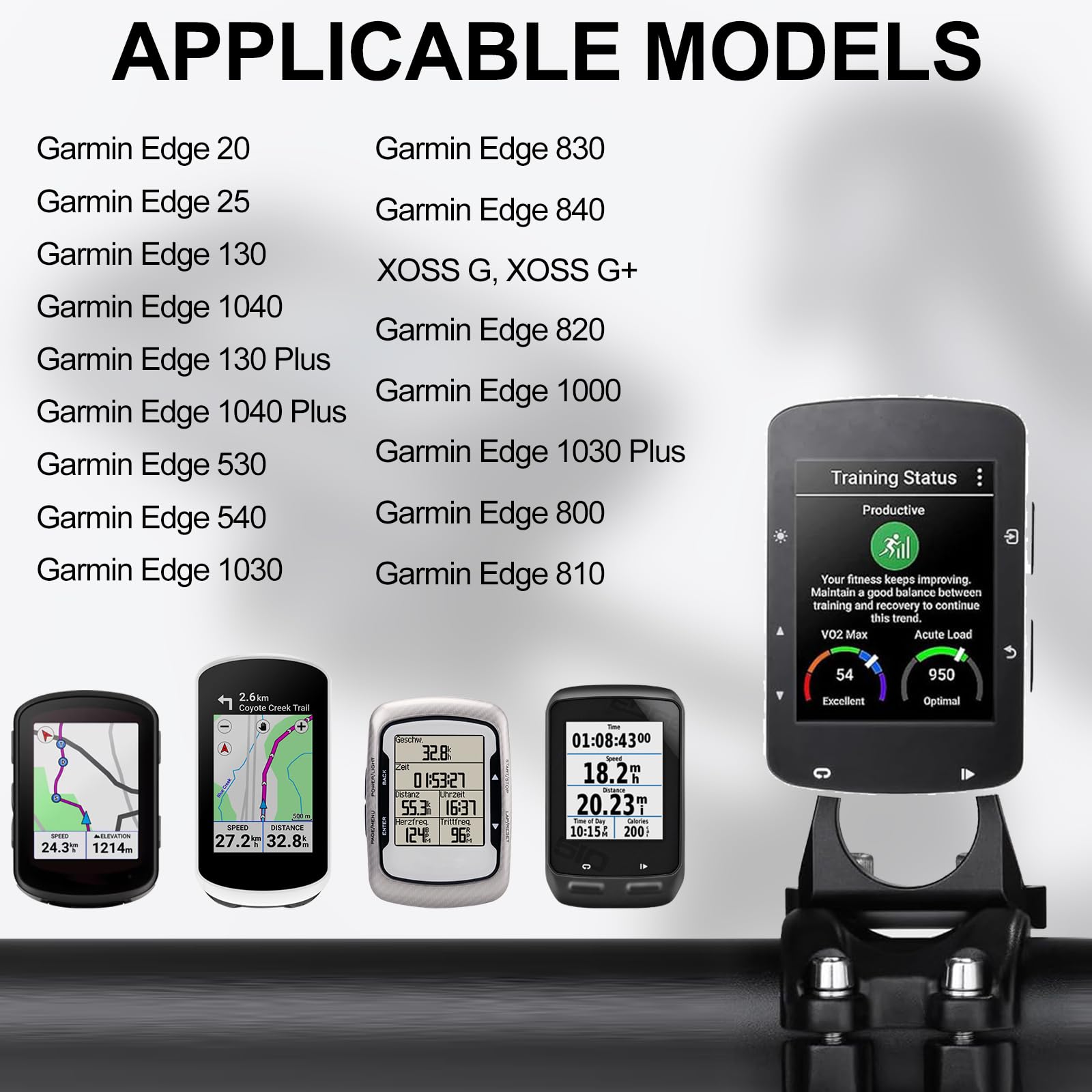 Support en Alliage Avantde Vélo pour Garmin Edge 20 25 500 510 520 800 810 | 820 1000 Plus Explore 2 Compteur GPS Vélo Support Ordinateur pour Guidon de Vélo VTT Support de Lampe Torche/Caméra D'action