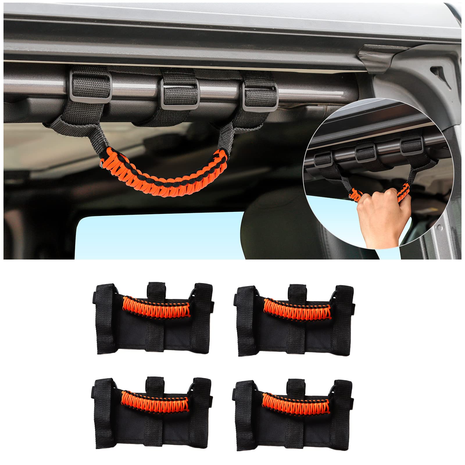 RERPRO Maniglie Roll Bar In Paracord Per Jeep Wrangler CJ YJ TJ JK JL Gladiator JT (1955-2024) – 2 Pezzi Blu, Adattabili Da 5,1 A 10,2 Cm, Resistenza 145kg
