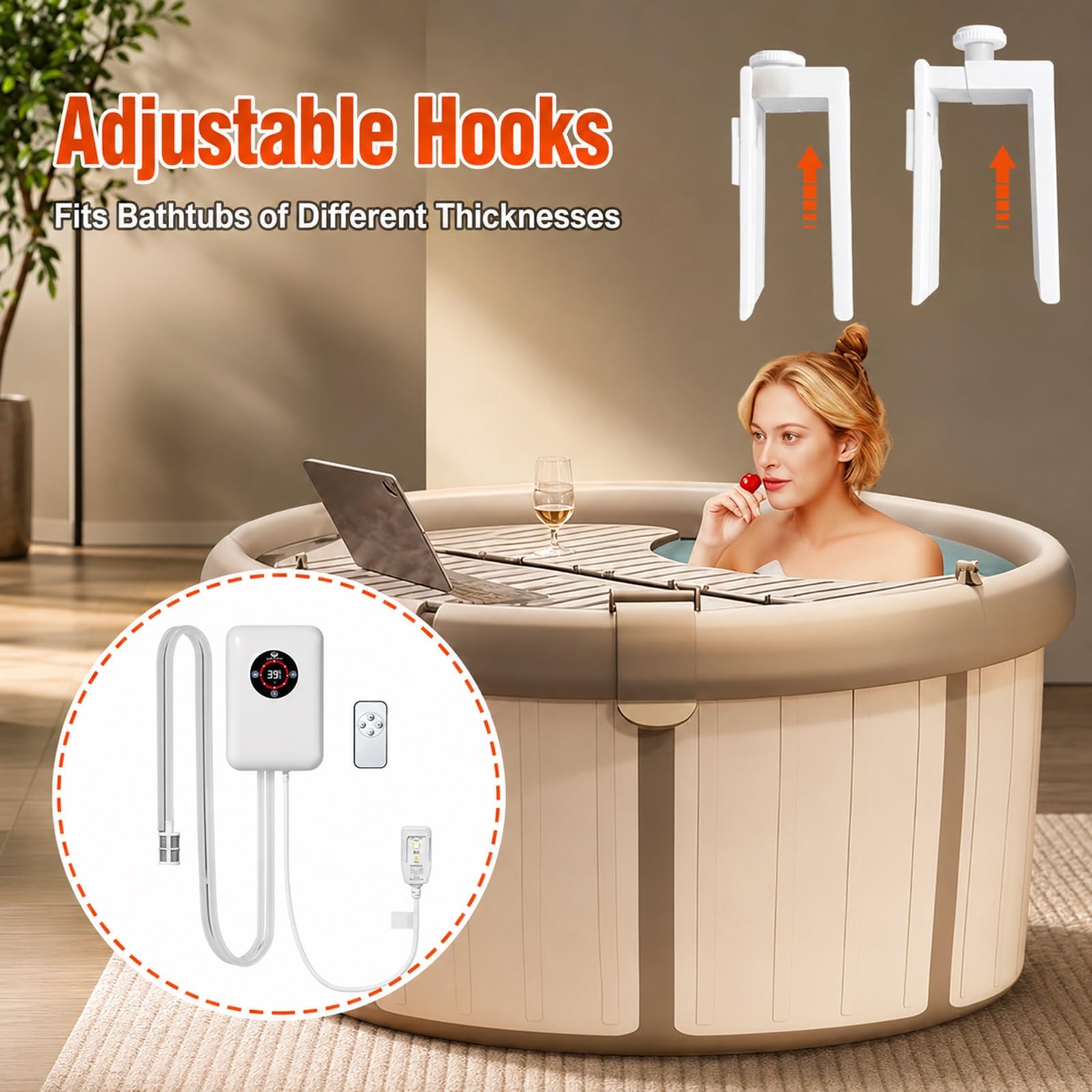 Termostato Portatile 1200W Per Riscaldatore Di Piscine Gonfiabili E Vasca Da Bagno, Controllo Preciso Della Temperatura 30-42°C, Protezione Contro Il Surriscaldamento, Riscaldamento Rapido