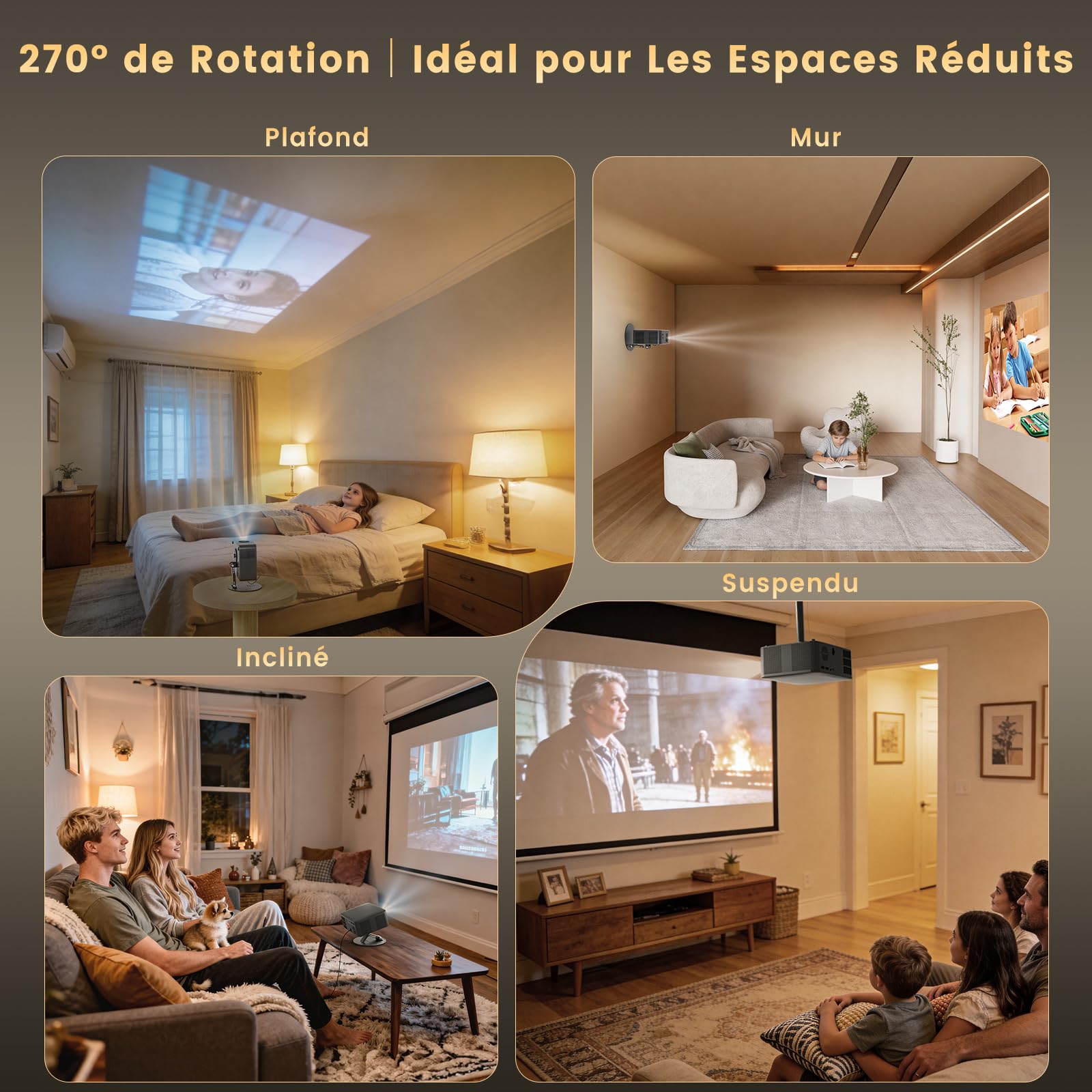 Jimveo Videoprojecteur 4K Mini Ultra Courte 1080P 1600 Lumens AutoFocus Keystone WiFi6 Bluetooth5.4
