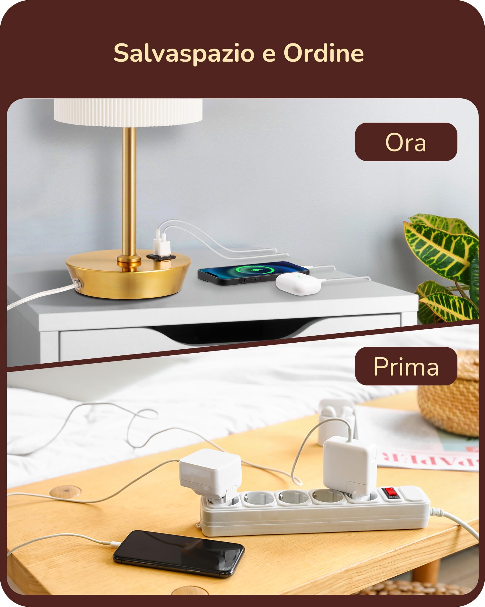 EDISHINE 2 Lampade da Comodino LED, Dimmer Touch, 2 USB, Oro | Funzione di Ricarica, 5 V / 2,1 A, LED 2700 K Inclusa per Camera, Soggiorno, Davanzale, 28 cm