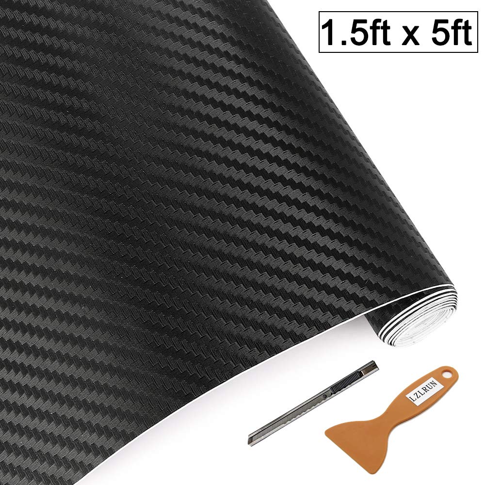 LZLRUN3D Carbon Fiber Vinyl Wrap 1.5ft x 5ft - Outdoor Rated Automotive Use Knife + Hand Tool