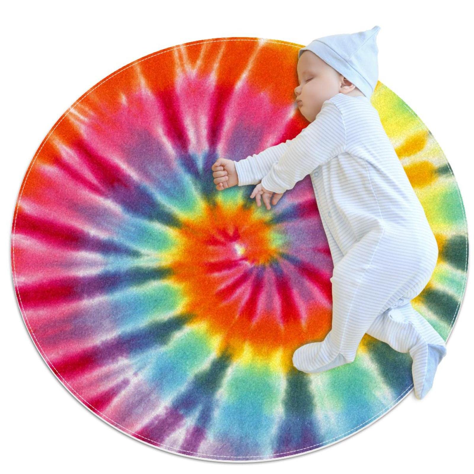 Tapis rond tie dye au design imprimé abstrait JDEZ multicolore 100cm