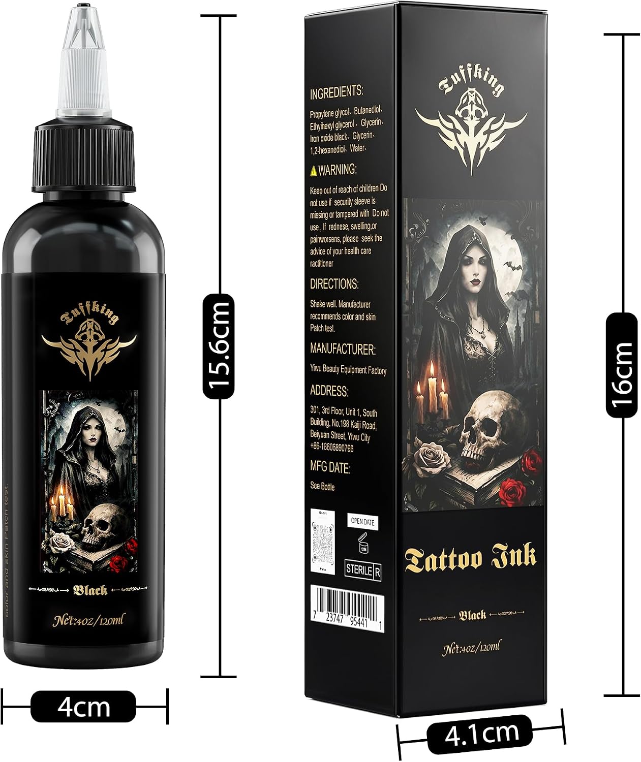 Black Tattoo Ink - 4 oz / 120ml Permanent Ink for Lining Shading Blending Tribal & Realistic Work - Dark Formula Long-Lasting Vivid Color Tattoo Supply