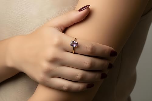 Miniatura 2 de Amethyst Ring in 14k Rose Gold - Wedding, Prom, January Birthstone Rings - Elegant Purple Jewelry for Women - with Box