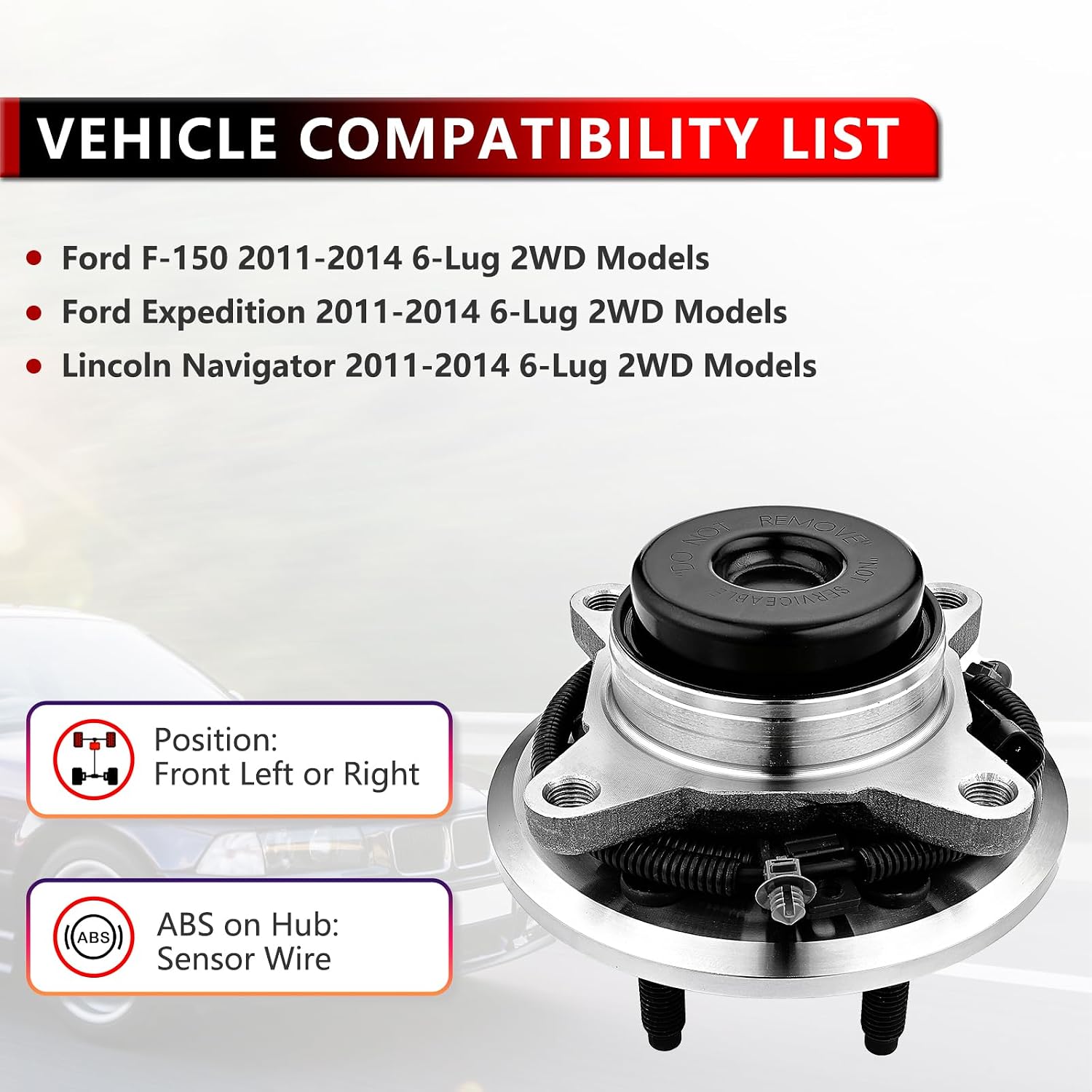 515143 2WD Front Wheel Bearing and Hub Assembly for Ford F-150 2011-2014, for Ford Expedition 2011-2014, for Lincoln Navigator 2011-2014 6 Lug w/ABS