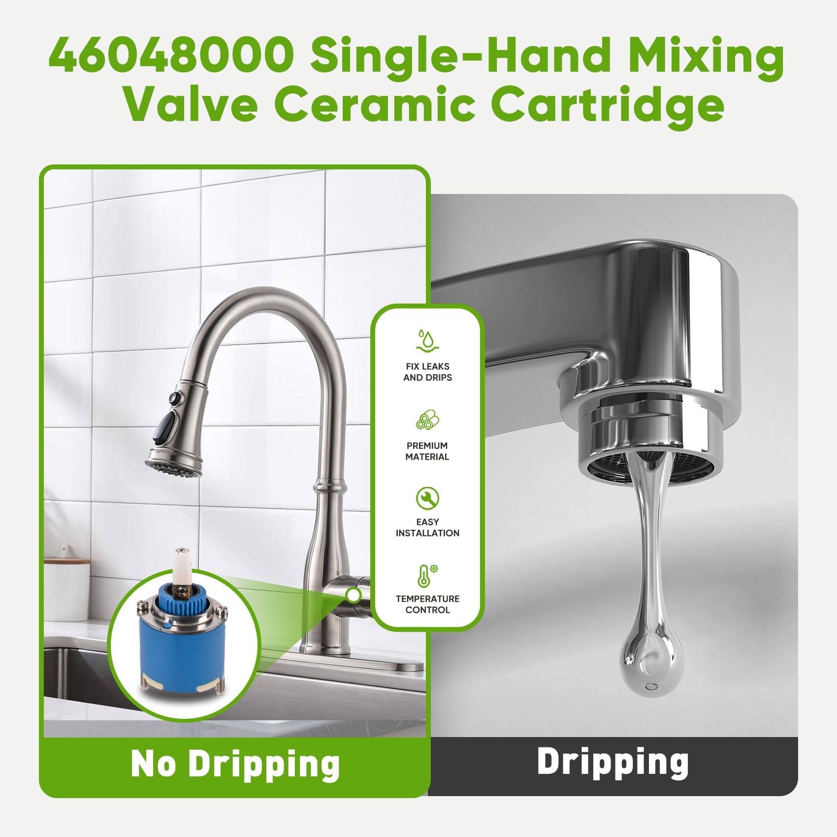 46048000 Cartuccia Ceramica Compatibile con Grohe Valvola Miscelatore Monocomando 46 mm, Cartuccia Rubinetto Cucina