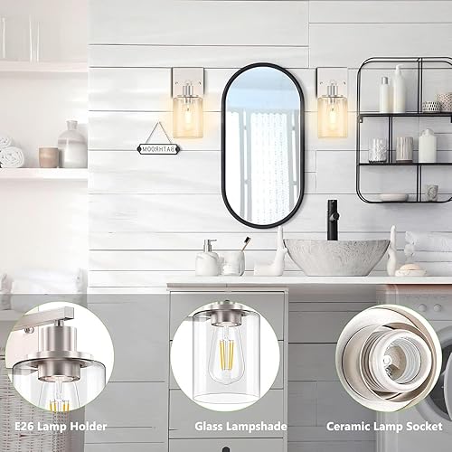 Miniatura 3 de Licperron Juego de dos apliques de pared, de níquel cepillado, modernos apliques de pared con pantalla de vidrio transparente, accesorios de