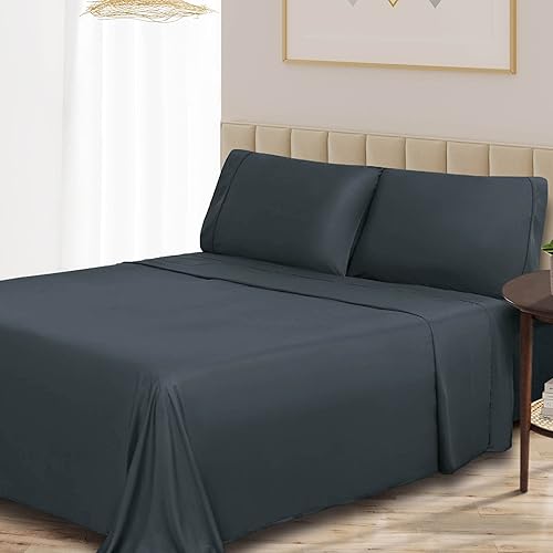 Miniatura 1 de Superior Rayon from Bamboo 300 Thread Bed Sheet Set, 1 Elastic Deep Pocket Fitted Sheet, 1 Flat Sheet, 2 Pillowcases, Luxury, Soft Sheets, Sateen