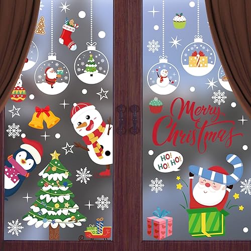 Miniatura 2 de Adhesivos de ventana de Navidad, 9 hojas, calcomanías de ventana de Navidad, 167 calcomanías estáticas para ventanas de vidrio, decoración navideña