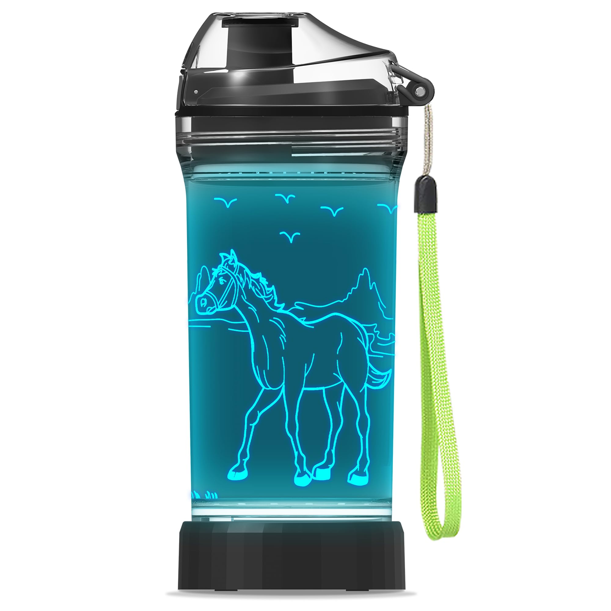 YuanDian Light Up Kids Water Bottle with 3D Horse Design- 14 OZ Tritan BPA Free - Cool Drinking Cups Gift for School Kindergarten Boys and Girls