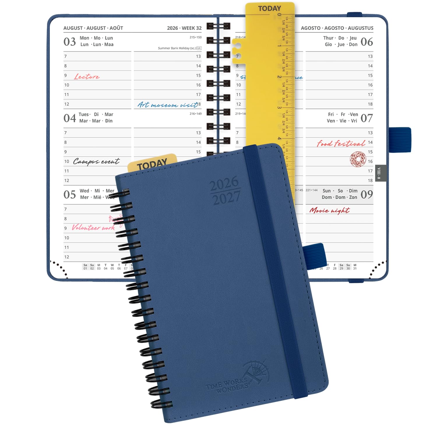POPRUN Agenda Pocket 2026 2027 Semainier 16 x 10,5 cm od Sierp'26 - Gru'27, Mały 17 Miesięcy Planner Szkolny A6, Miękka Okładka Spiralna, Papier 80 gsm,Granatowy | 17 miesięcy, sierpień 2026 do grudnia 2027, 1 tydzień 2 strony, z gniazdem na karty, papier