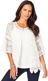 Sponsored Ad - Roamans Women's Plus Size Scallop-Trim Crochet Cardigan