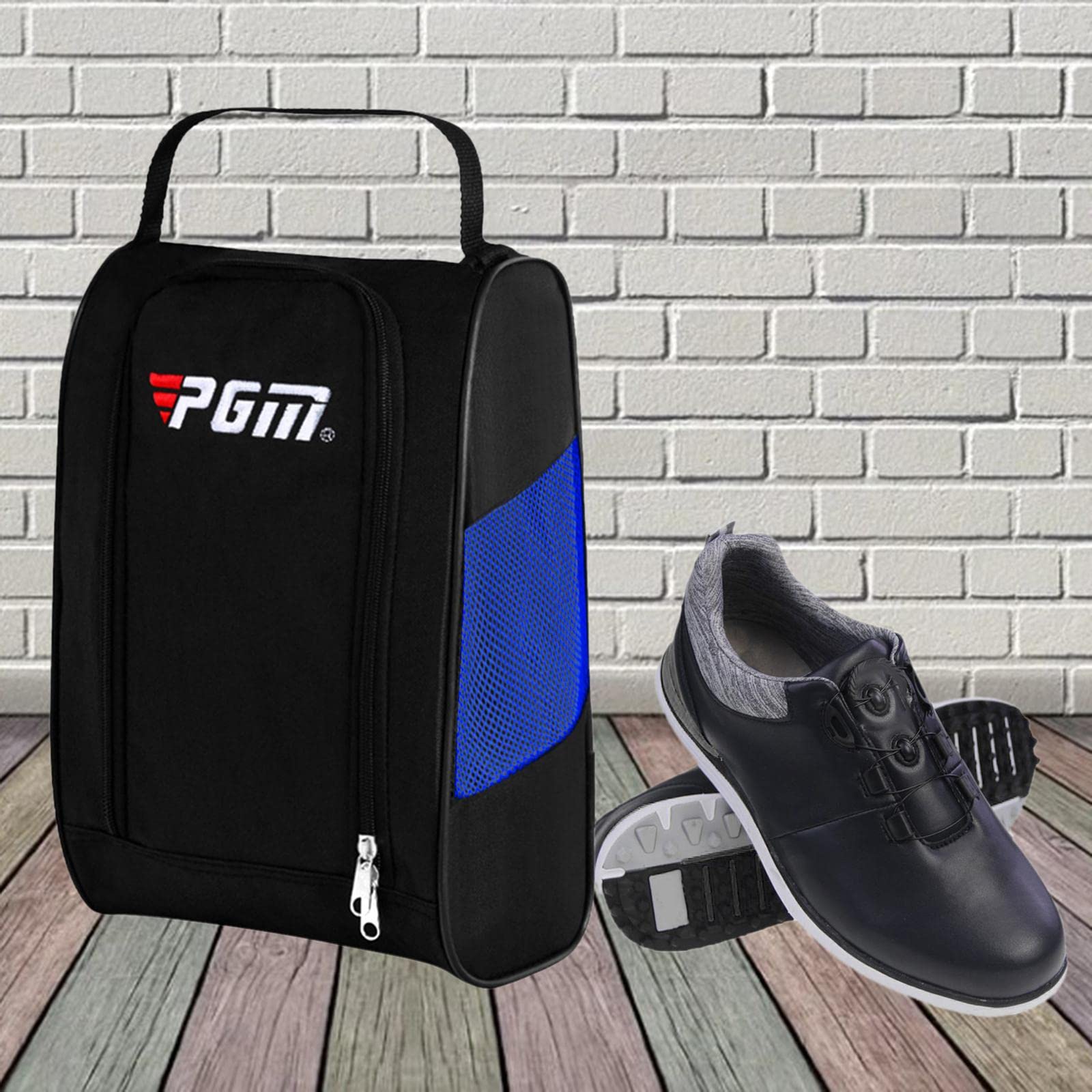 Zapatos de golf Bolsa Cremallera Deportes Nylon Bolsa Organizador Zapato Negro Azul, 3 Set (Black Blue), 22x13x32.5 cm