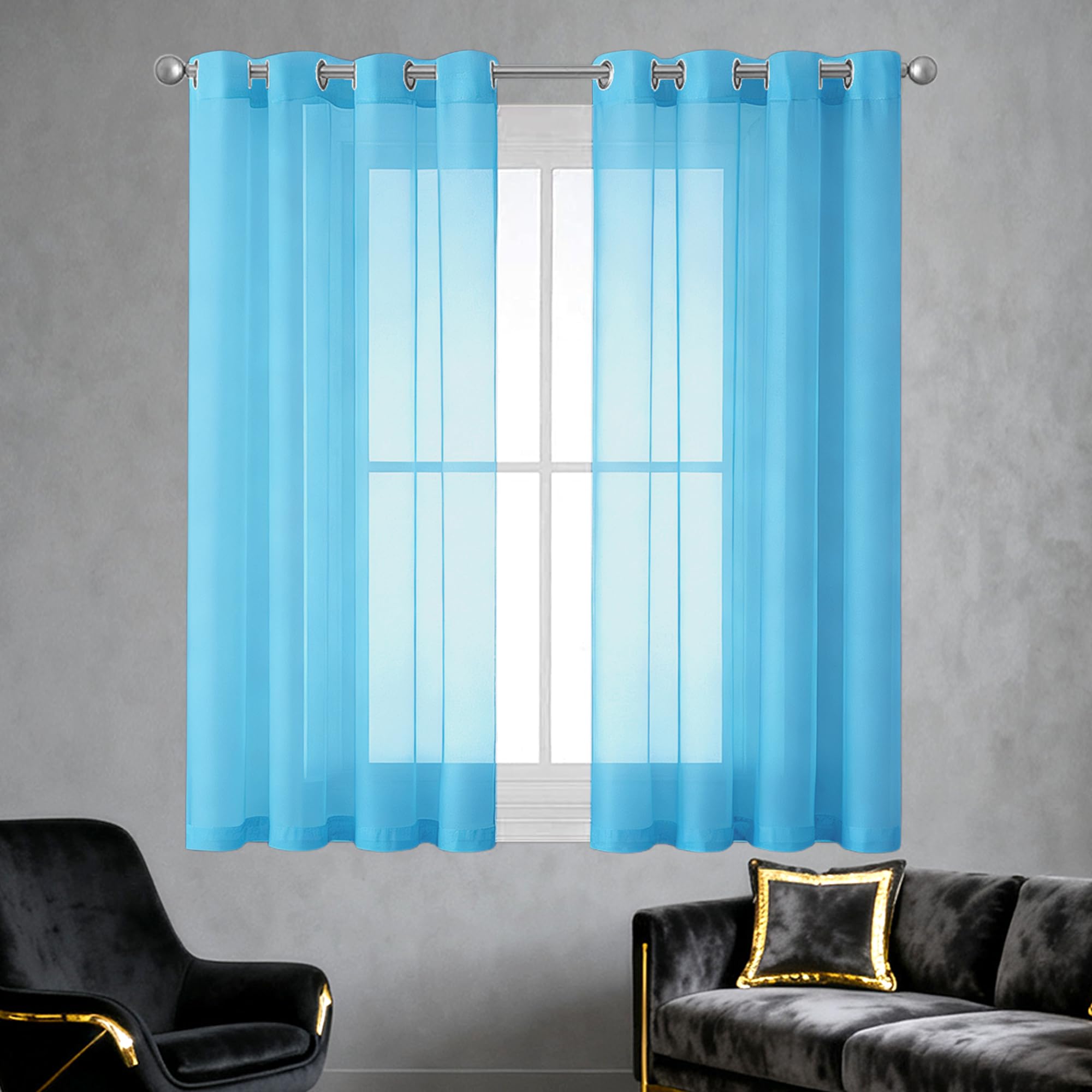 Voilage transparent contre les vis-à-vis bleu ciel 200x380 pour grande fenêtre