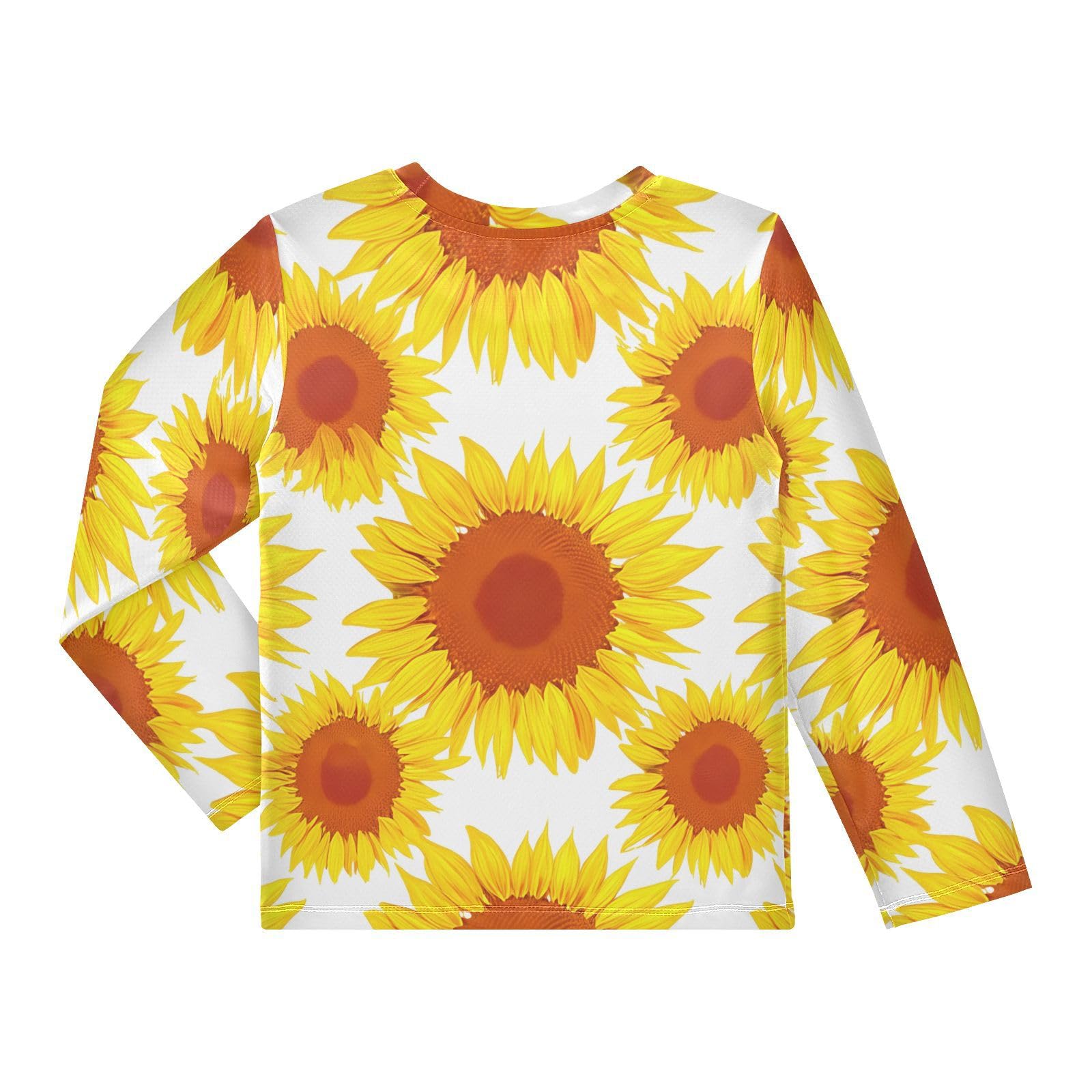 DOMIKING Yellow Sunflower Blossom White Boys Long Sleeve Rashguard Shirt Kids Quick Dry Swim Shirt for Swimming Pool Beach 11-12T