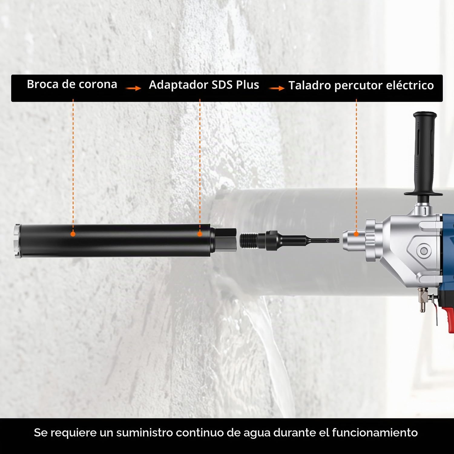 QWORK® Broca de diamante 1¼" UNC con SDS Plus adaptador, Ø68 mm, longitud 420 mm, ideal para hormigón armado, hormigón, mármol y aberturas en paredes