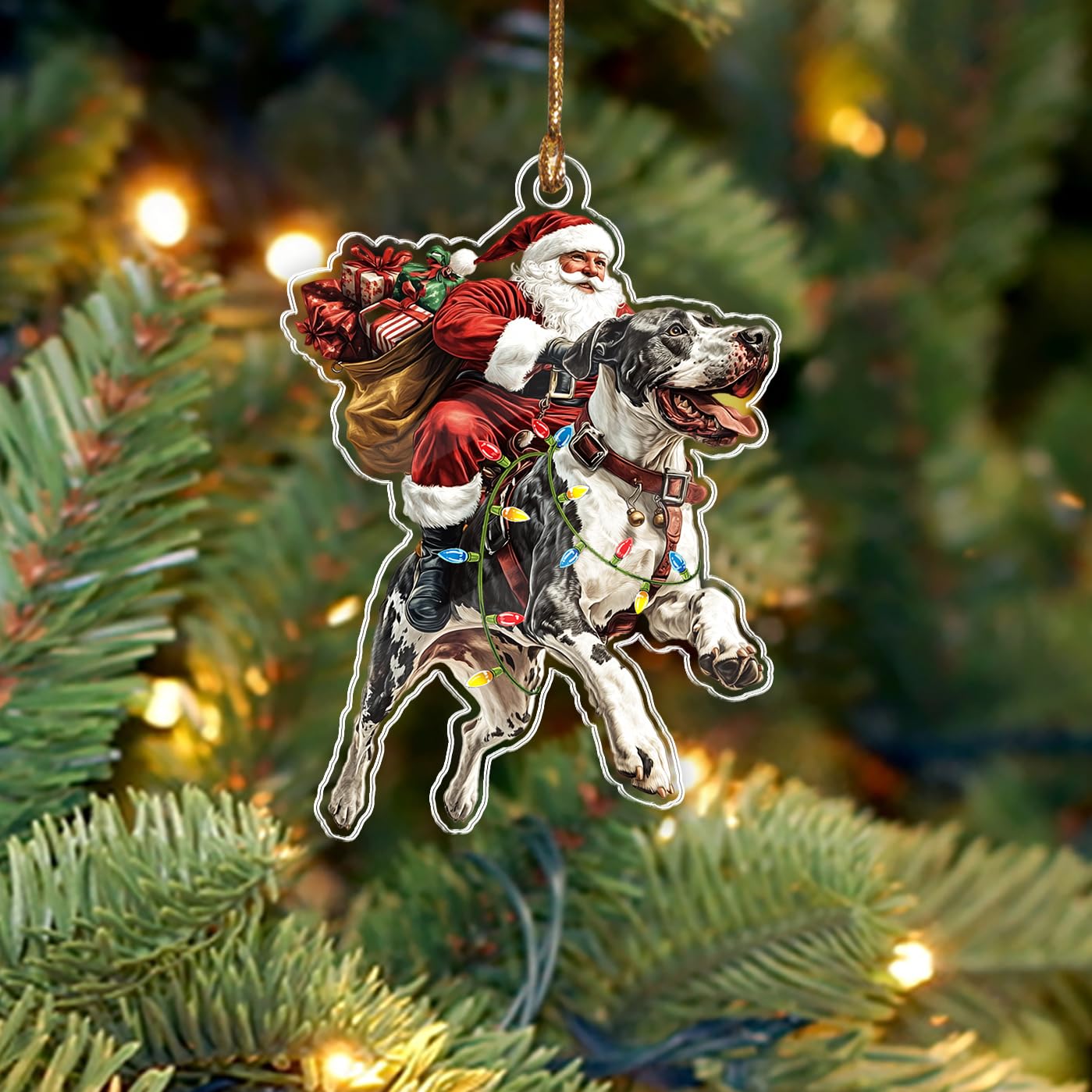 BEETHIS Funny Great Dane Santa Ornament 2026 – 2D Flat Acrylic Santa & Dog Car Hanging Decoration – Hilarious for Dog Lovers – Unique Great Dane Xmas Decor 3.5''