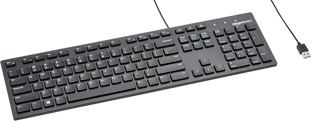 Amazon Basics Wired QWERTY Keyboard, Full-Sized, Black : Electronics