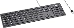 Clavier filaire Amazon Basics disposition US pour Windows, USB Plug and Play, Taille complète, Compatible avec PC, Ordinateur portable, Facile à utiliser avec contrôle multimédia, Noir