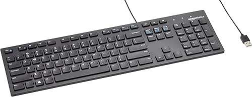 Amazon Basics Wired QWERTY Keyboard, Works with Windows, Plug and