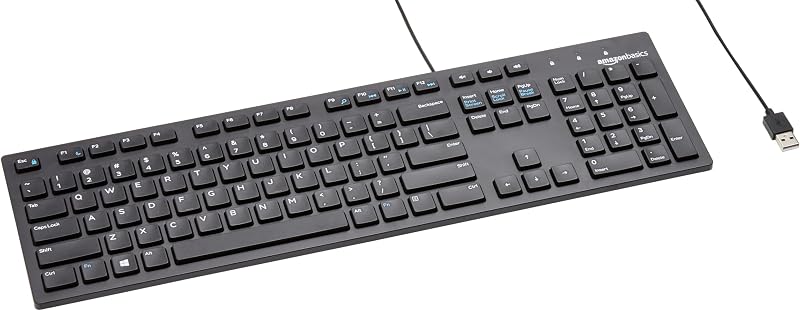 Wired QWERTY Keyboard, Works with Windows, Plug and Play, Easy to Use with Media Control, Full-Sized, Black