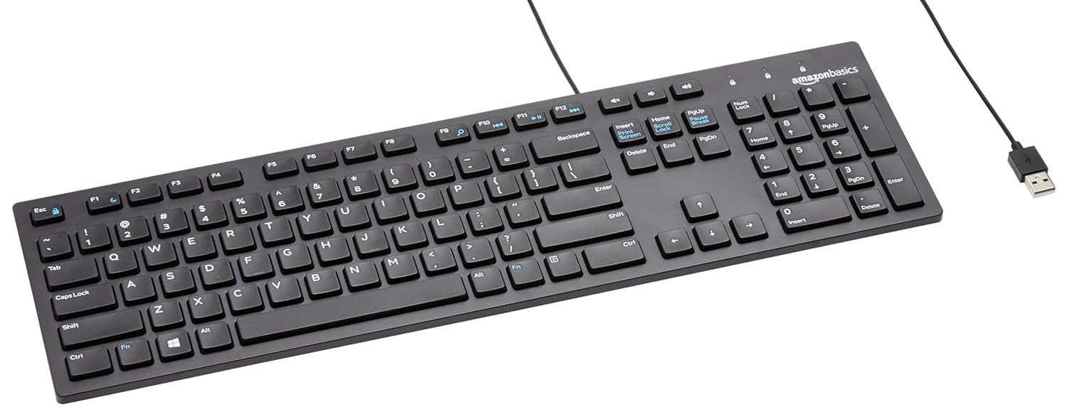 Amazon Basics Wired QWERTY Keyboard Full-Sized Black