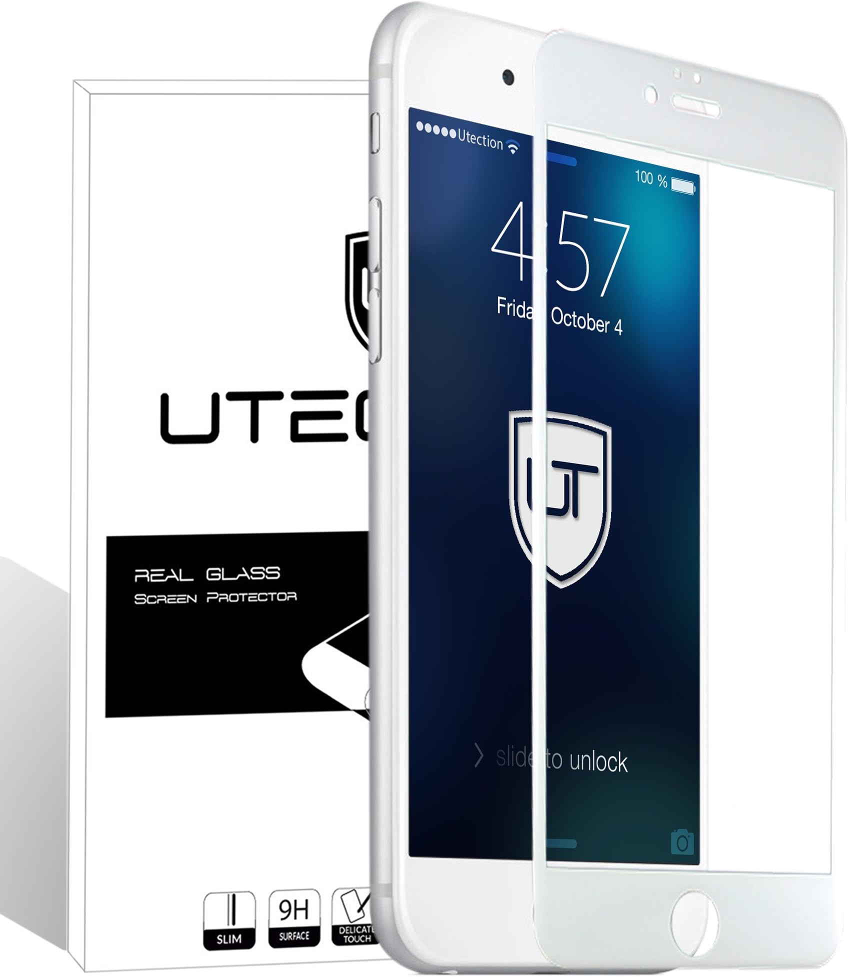 UTECTION iPhone 6 Plus / 6s Plus Full Screen Tempered Glass Guard 9H ** Edge to Edge Protection 3D ** Anti-Scratch & Shatter ** Bubble Free Installation ** Screen Protector Film White