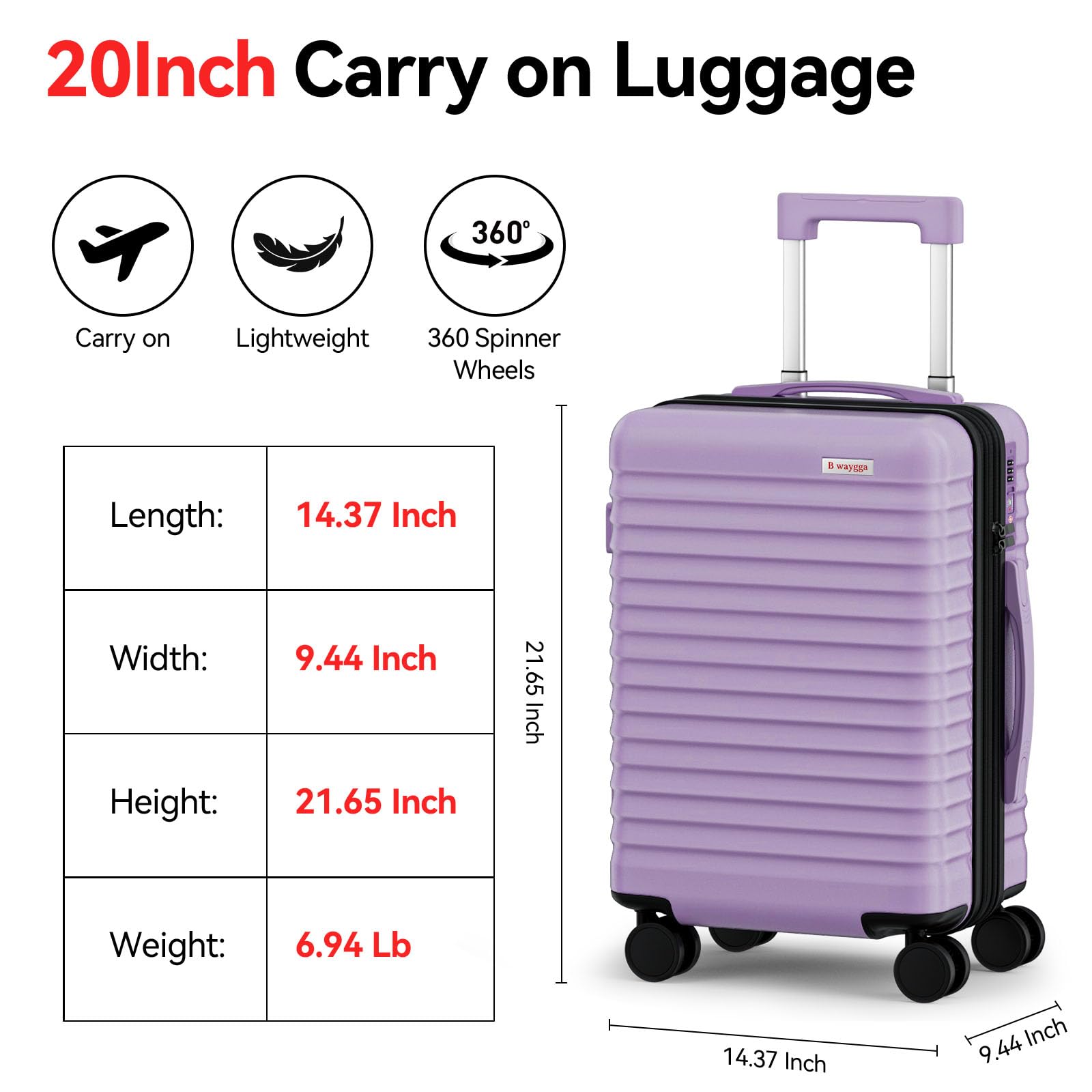 Valigia espandibile da 50,8 cm, con ruote girevoli a 360°, approvata dalle compagnie aeree 22 x 14 x 9, bagaglio rigido in policarbonato, serratura TSA per viaggi brevi e viaggi d'affari