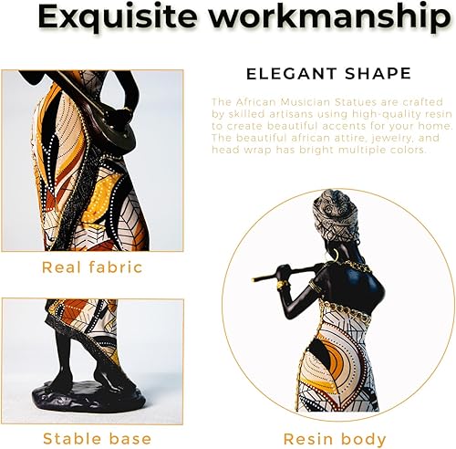 Miniatura 3 de Escultura africana para decoración del hogar, estatuas africanas de Prefdo músico, arte africano, figuras tribales de dama, estatuas de mujer