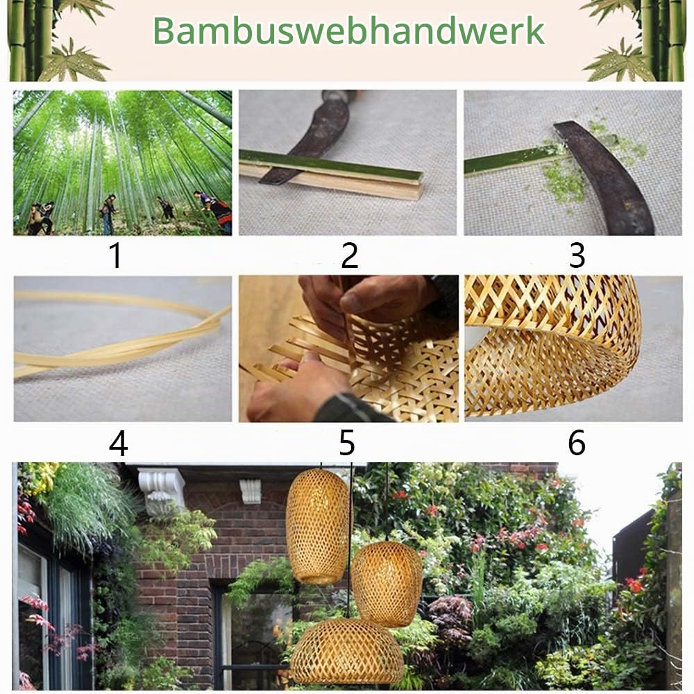 COCOL Hängelampe aus Bambus, gewebt, Retro, Landschaft, Korridor, Hängeleuchte, handgewebt, dreiteiliges Set, E27, Bambus, Natur, Wohnzimmer, Esstisch, Esszimmer, Kronleuchter, dekoratives Licht