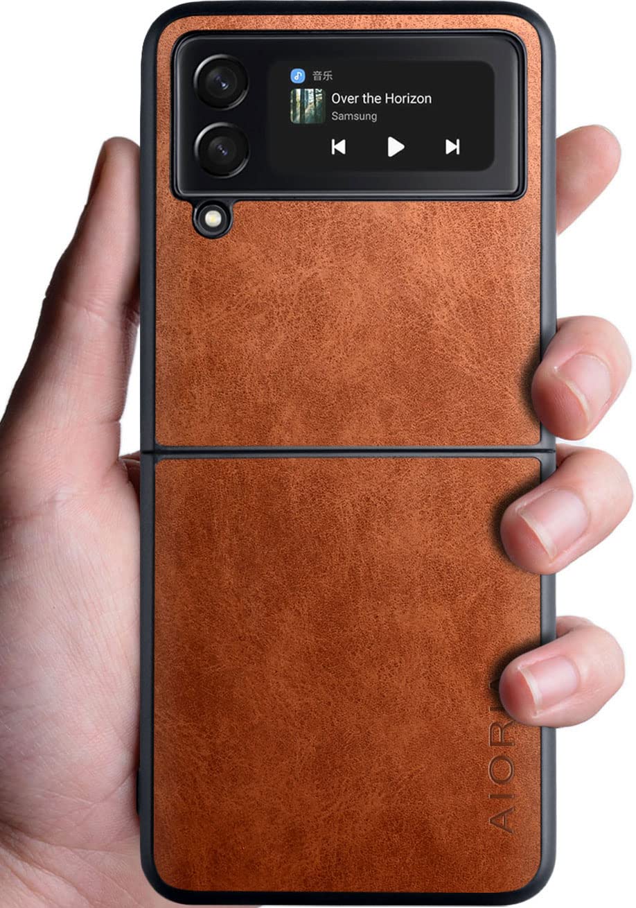 Samsung Galaxy Z Flip 3 Case Vintage Leather Luxury Protective Pure Color Smartphone Case for Samsung Galaxy Z Flip3 Flip 3 5G (Brown)