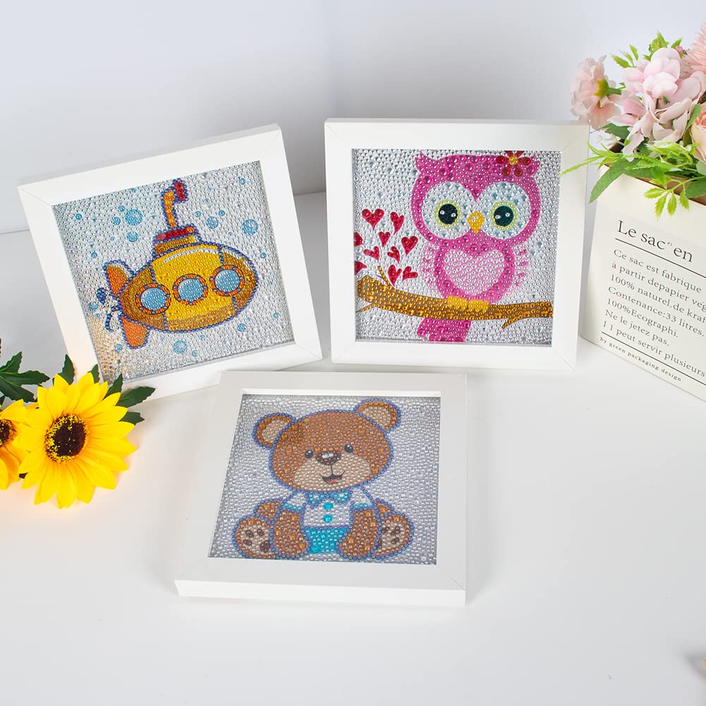 Realjoy 4 Pezzi Diamond Painting Kit Completo Bambini,5D pittura diamond painting animali adatta a principianti e bambini, regali di Natale e