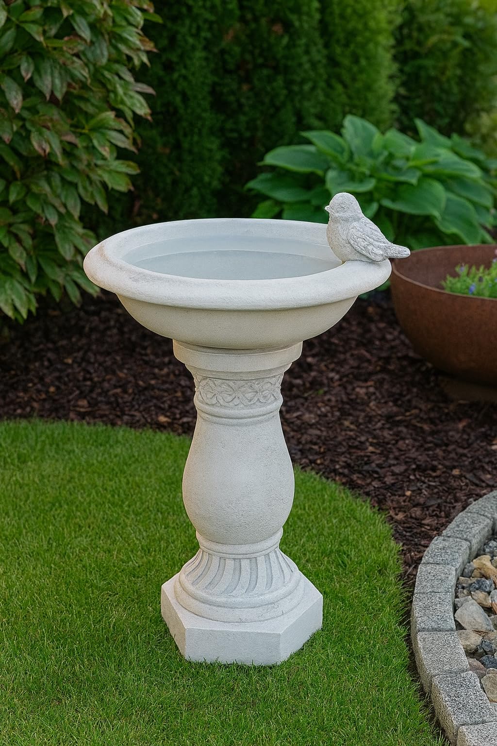 Ornement de Jardin en Pierre coulée - Bain d'oiseau Antique sur Colonne décorative