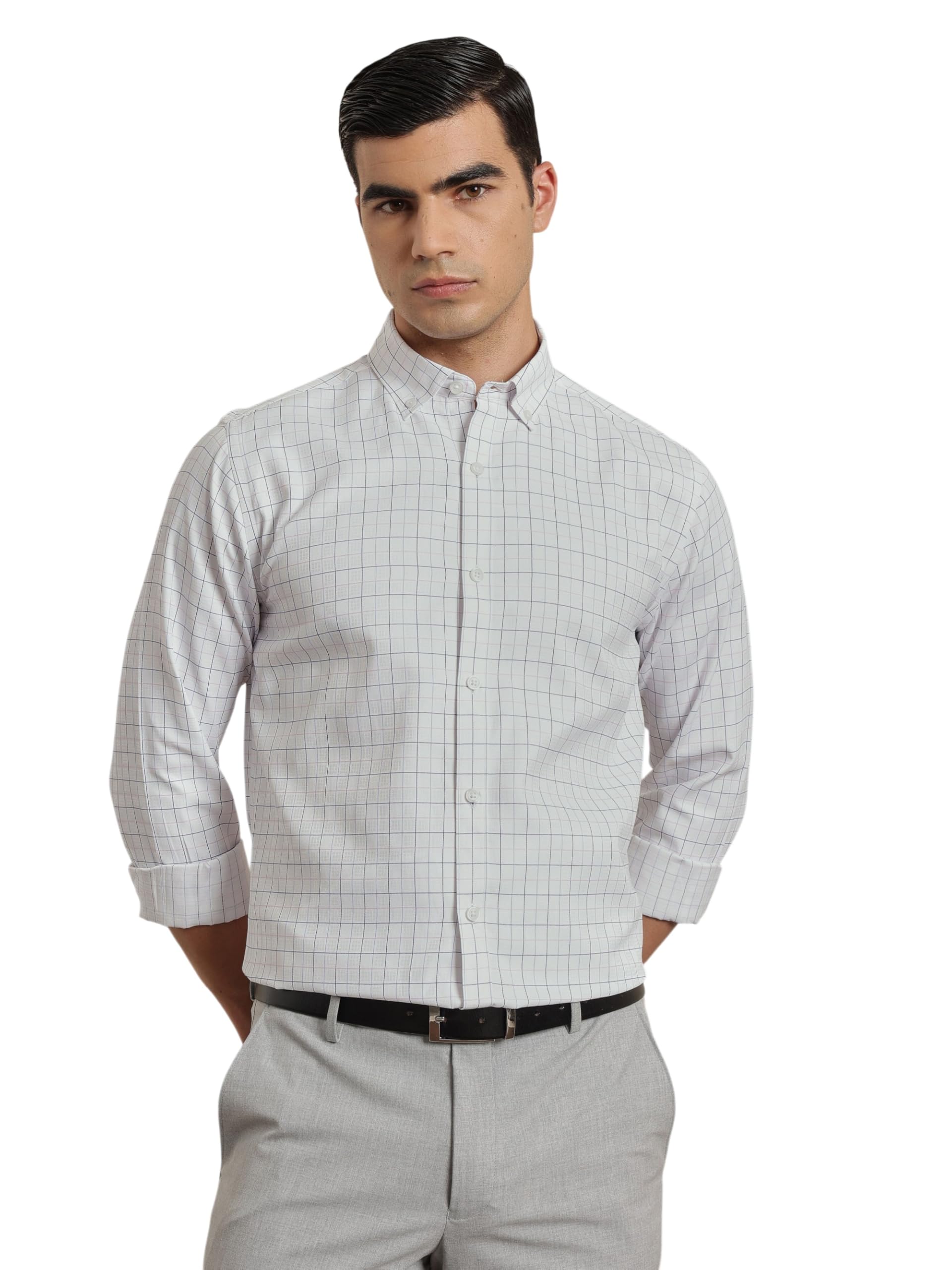 thomas scott Men's Smart Regular Fit Windowpane Check Formal Shirt | Poly Cotton | Long Sleeves | Button Down Collar-picture-14