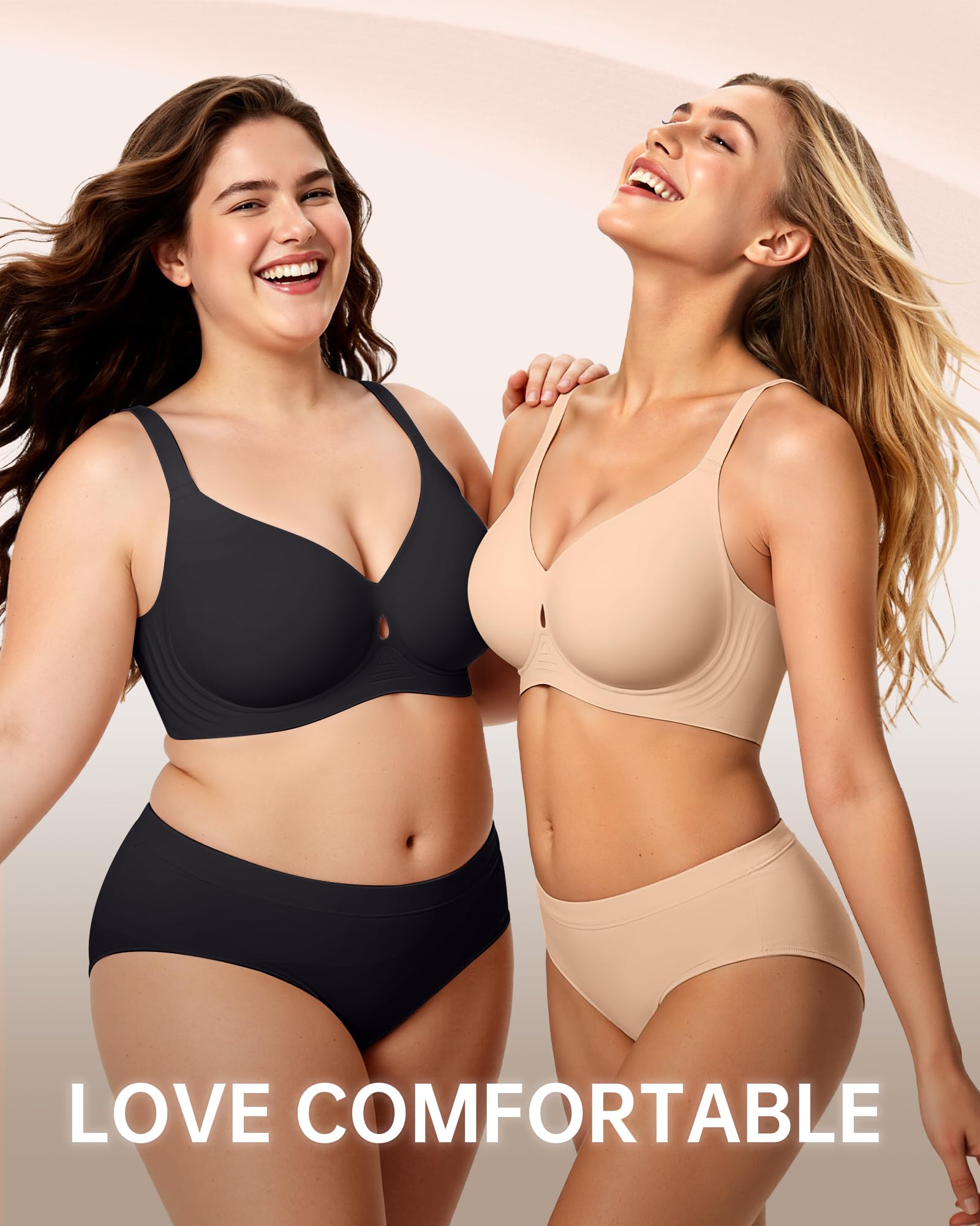 LetsJoli Sujetadores inalámbricos para mujer, sin aros, sin costuras, push-up, cobertura completa, bralette, cómodo sujetador diario