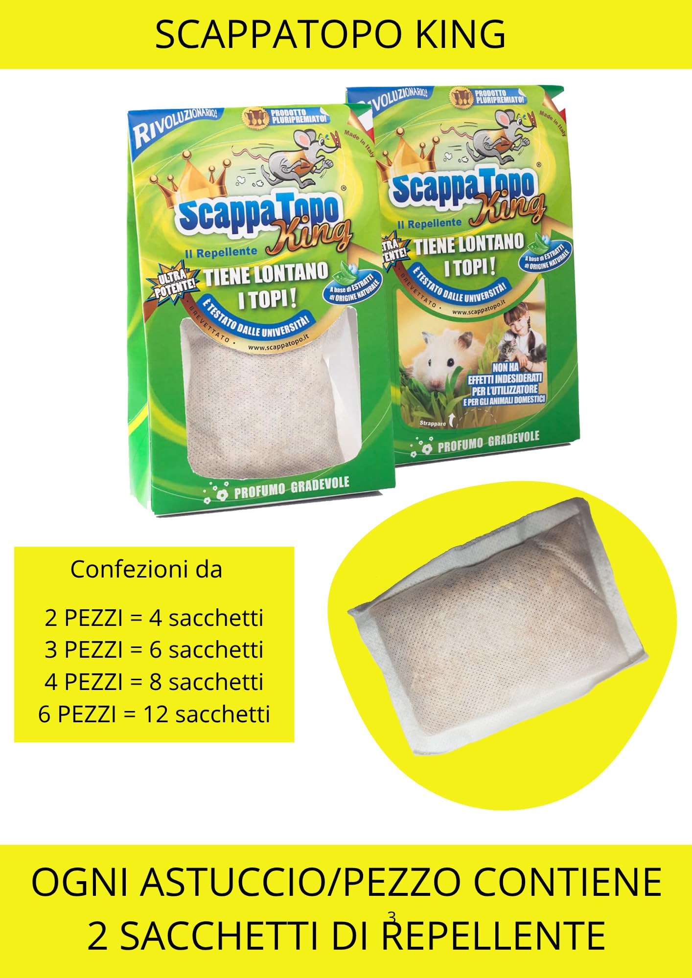SCAPPATOPO IL BIO-REPELLENTE KING – Repellente Topi Naturale Extra Potente Fortissimo – Dissuasore per Topi e per Ratti Ecologico – Confezione da 2 pezzi da 100g