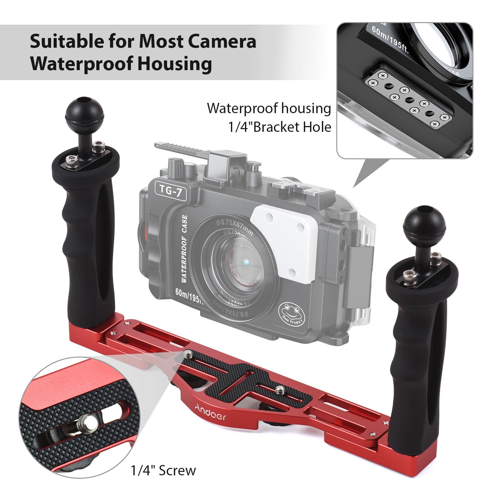 Dual-Griff-Kamera-Tauchgerät, Unterwasser-Tray-Stabilisator aus Aluminiumlegierung mit Einstellbarer Griffposition und Erweiterbarem Dual-Kugelkopf, für DSLR-Kamera