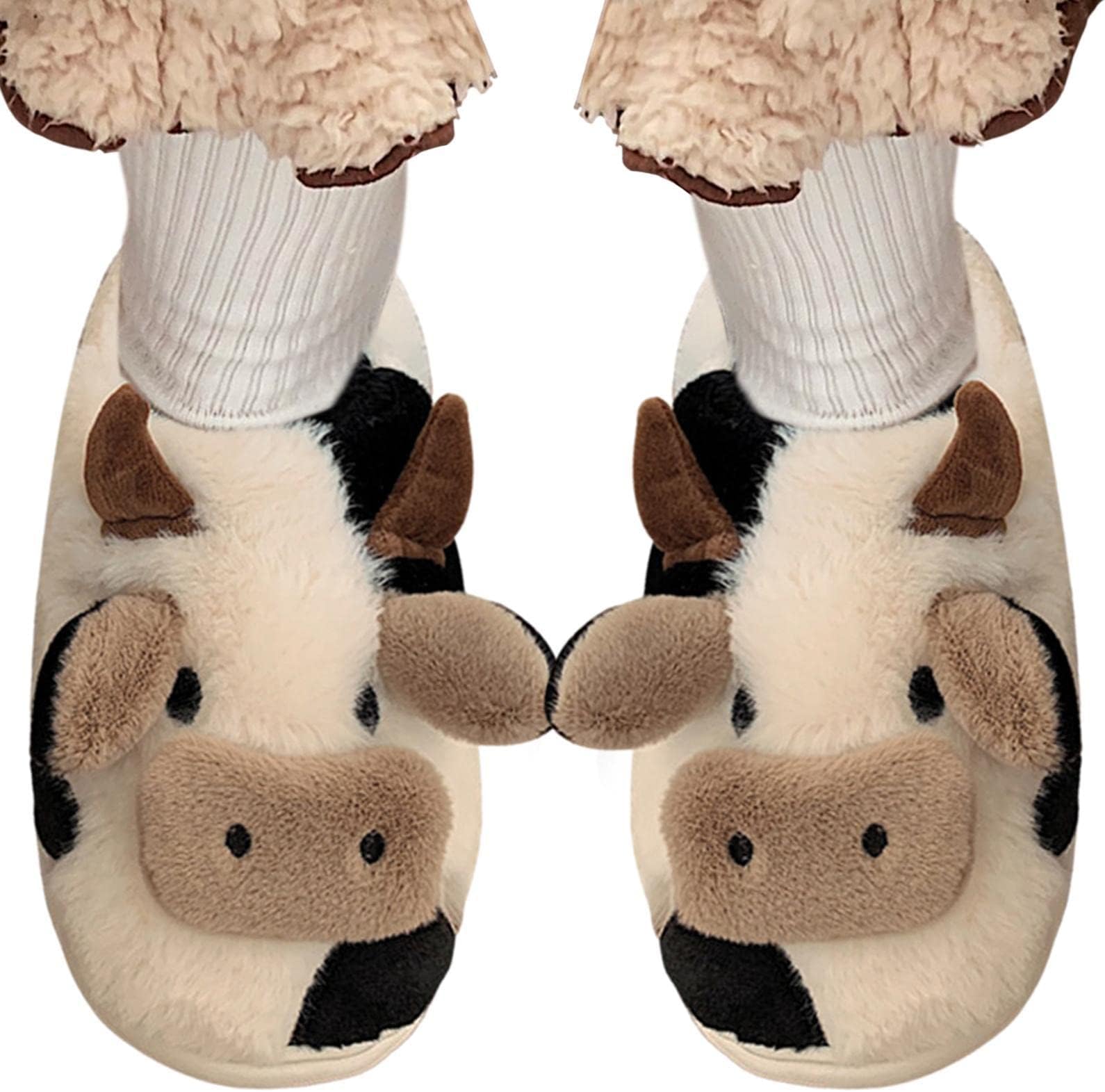 Slippers for Women | Adorable Cow Slippers Cozy Cloud Slides - Winter Furry Slippers for Women Men Girls