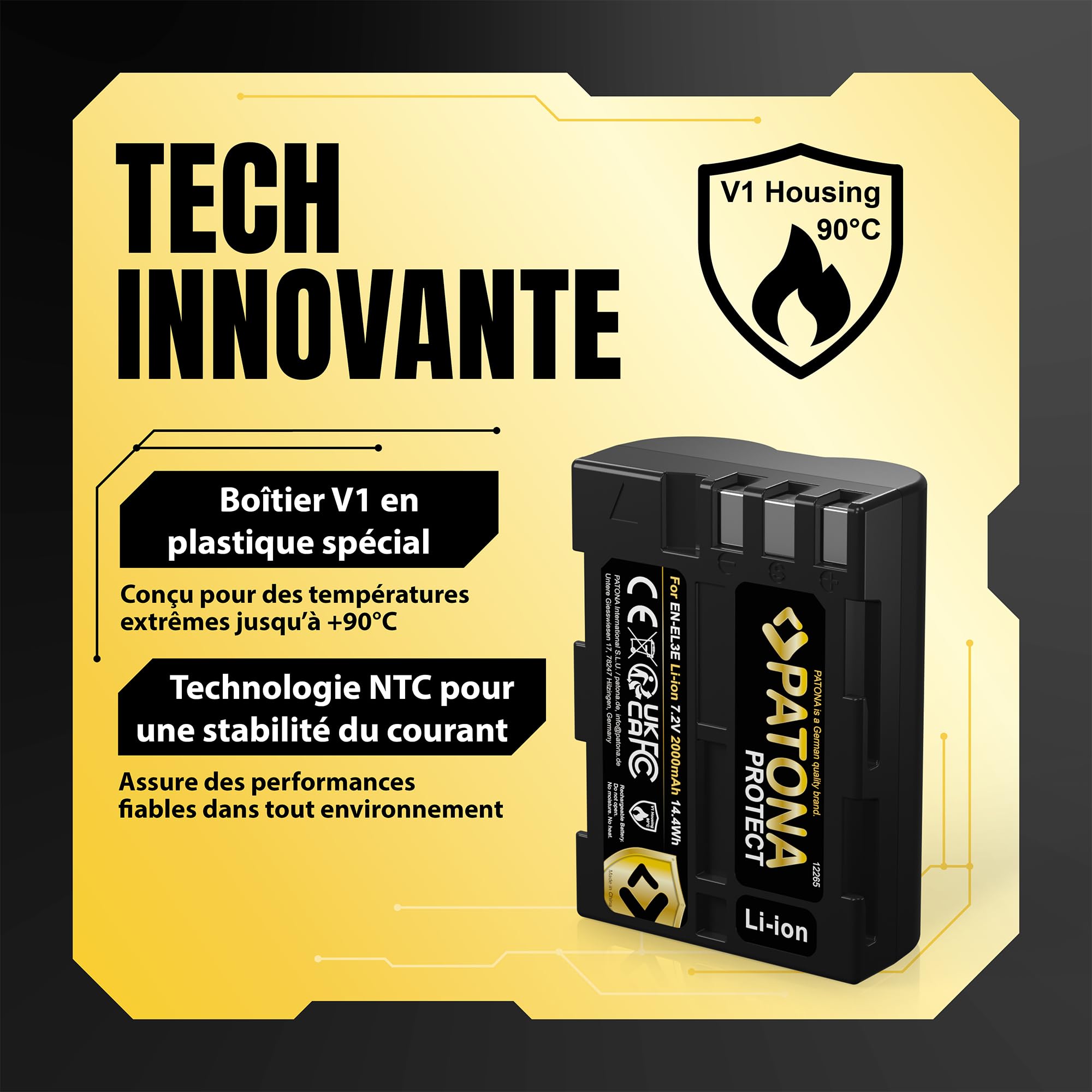 PATONA 2X Protect Batterie pour Nikon EN-EL3E ENEL3E 2000mAh